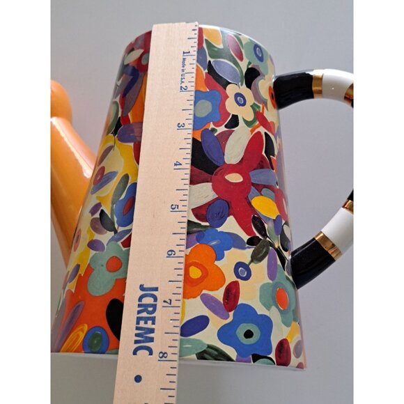 MacKenzie-Childs Avant Garden Watering Can 8" Ceramic Floral & Striped Design - Picture 8 of 11